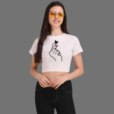 Women's Cotton Blend Graphic Print Crop T-Shirt